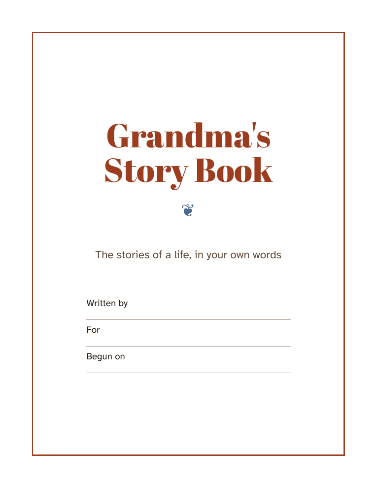 The cover of a grandparent's Story Book, a printable page